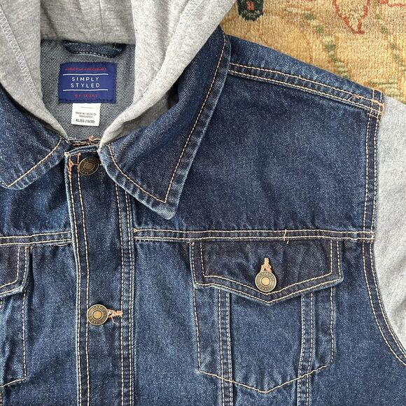 Big Boys Jean Jacket Jersey Sleeves Sz X Large Denim Trucker - Picture 3 of 6